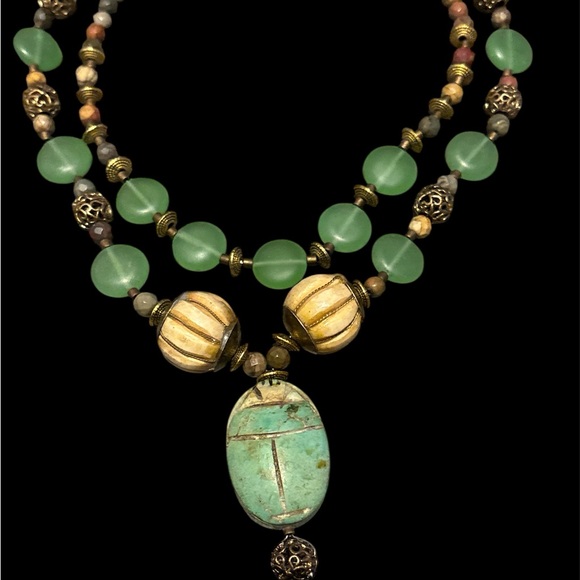 Source Unknown Jewelry - Artisan Green and Gold Beaded Necklace